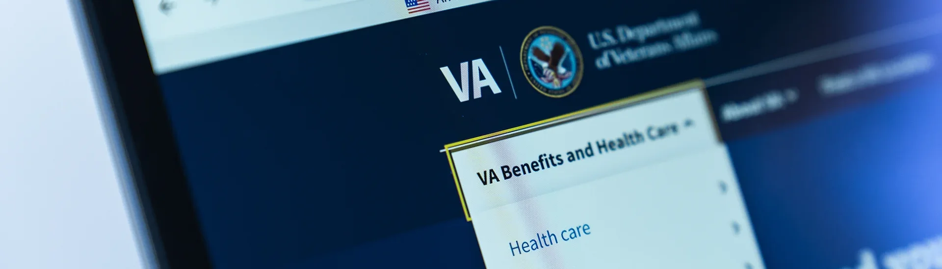 Website menu pulled down to display education and training for military veterans.