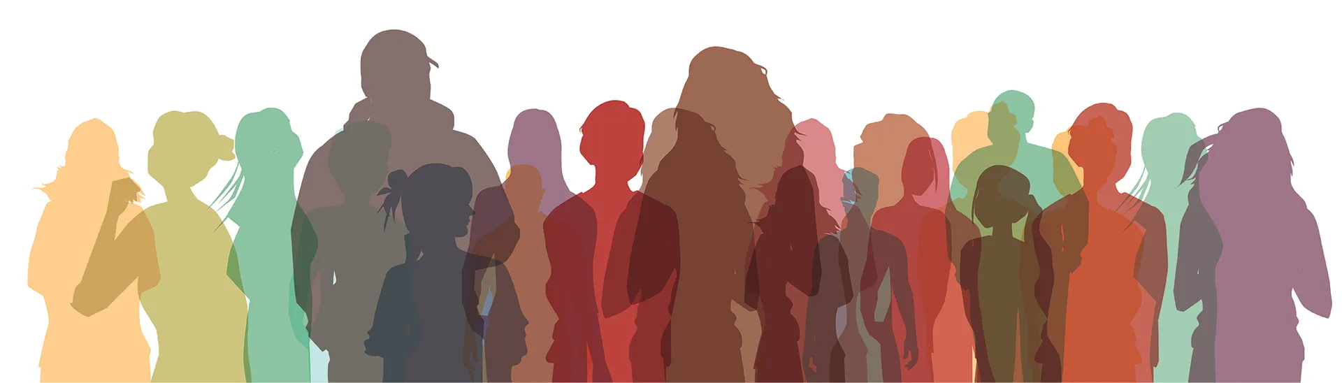 Multi-colored silhouettes of different people in different shapes and genders.