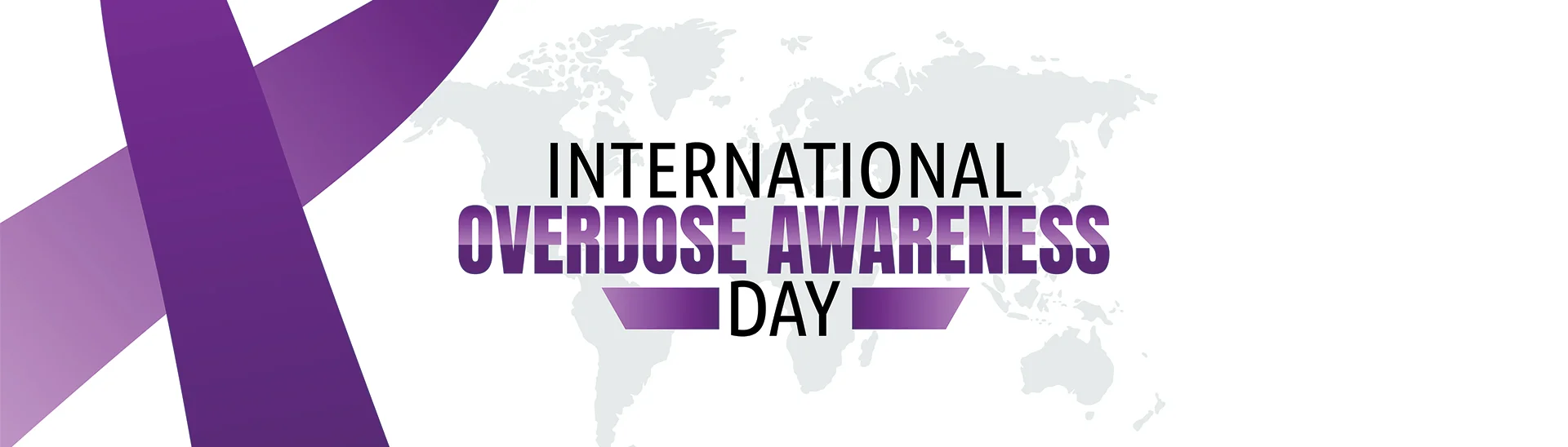 Banner is transparent with a purple ribbon on the left-hand side of the banner with the words in the center saying International Overdose Awareness Day.
